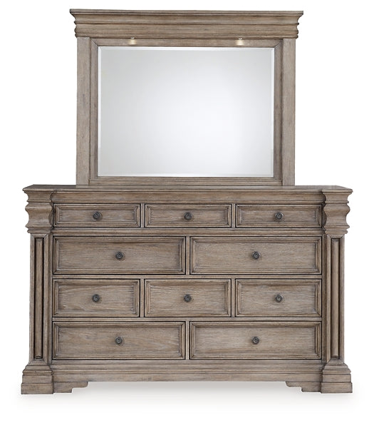 Blairhurst California King Panel Bed with Mirrored Dresser, Chest and 2 Nightstands