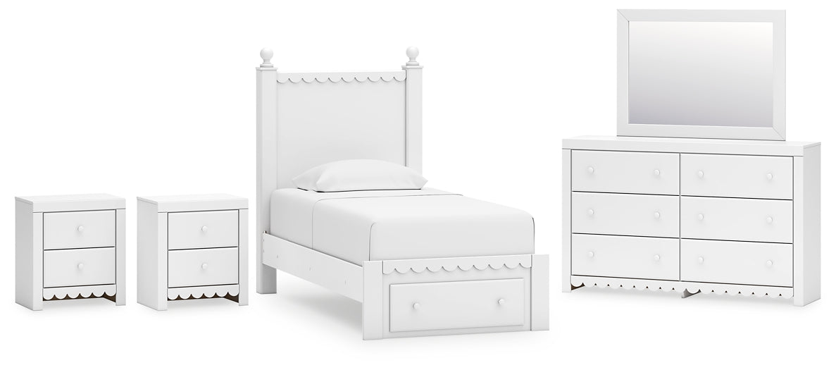 Mollviney Twin Panel Storage Bed with Mirrored Dresser and 2 Nightstands