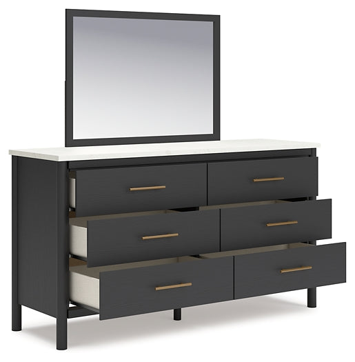 Cadmori Queen Upholstered Bed with Mirrored Dresser, Chest and Nightstand