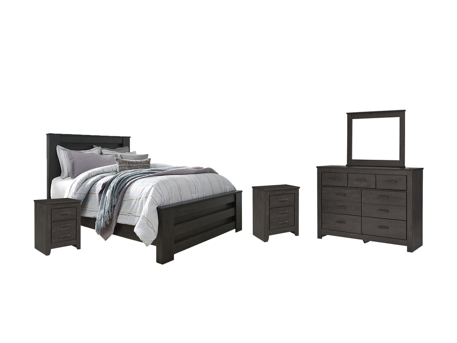 Brinxton Queen Panel Bed with Mirrored Dresser and 2 Nightstands