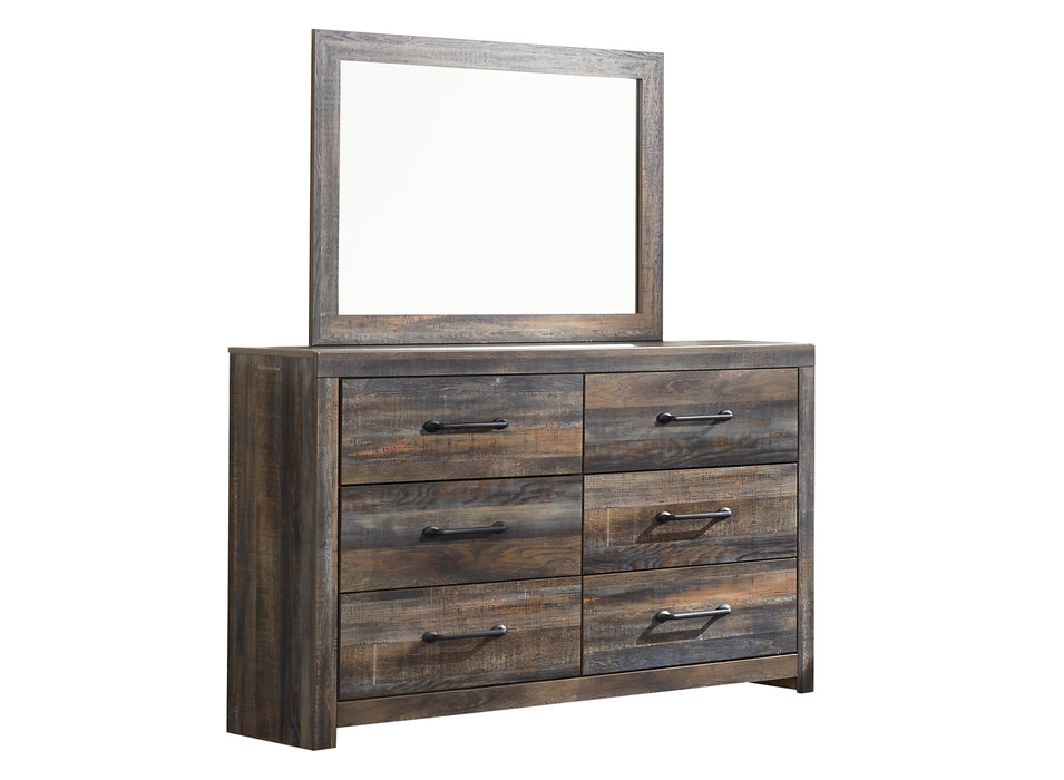 Drystan King/California King Bookcase Headboard with Mirrored Dresser, Chest and 2 Nightstands