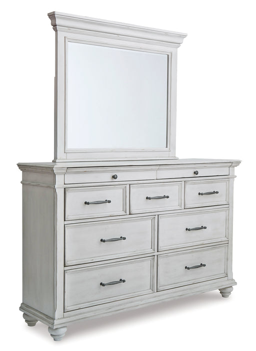 Kanwyn King Panel Bed with Storage with Mirrored Dresser