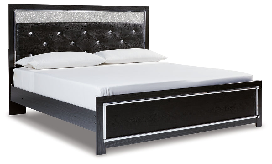 Kaydell King Upholstered Panel Bed with Mirrored Dresser