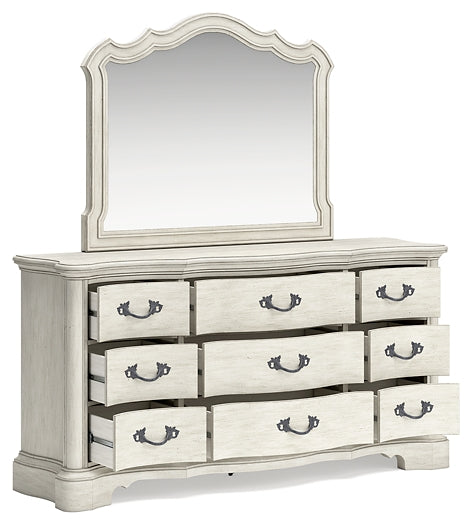 Arlendyne Queen Upholstered Bed with Mirrored Dresser and 2 Nightstands