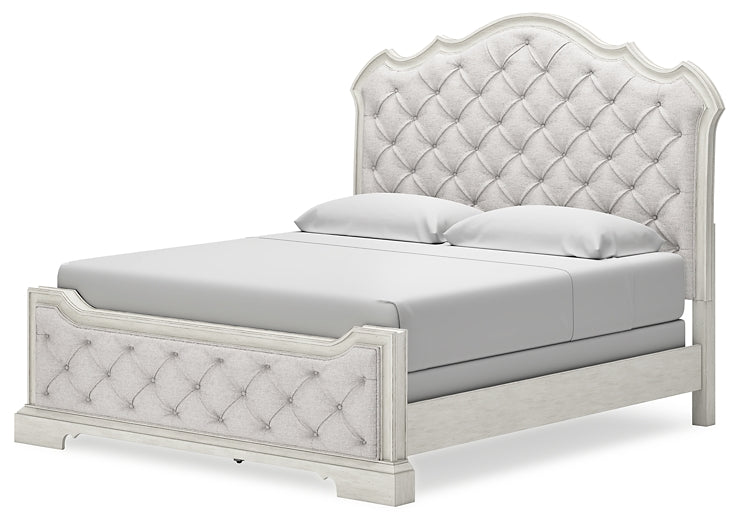 Arlendyne King Upholstered Bed with Mirrored Dresser, Chest and Nightstand